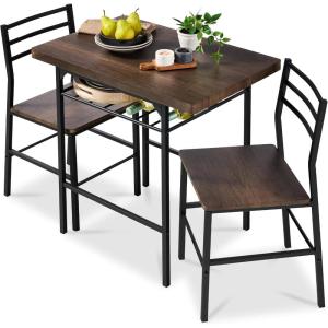 imageBest Choice Products 3Piece Modern Dining Set Space Saving Dinette for Kitchen Dining Room Small Space wSteel Frame Builtin Storage Rack  Medium BrownBlackDark BrownBlack