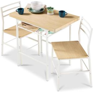 imageBest Choice Products 3Piece Modern Dining Set Space Saving Dinette for Kitchen Dining Room Small Space wSteel Frame Builtin Storage Rack  Medium BrownBlackNaturalWhite