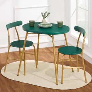 imageBest Choice Products 3Piece Modern Oval Dining Table Set Small Kitchen Dinette w 2 Chairs Metal Frame Curved Backrests  GrayBlackDark GreenGold