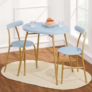 imageBest Choice Products 3Piece Modern Oval Dining Table Set Small Kitchen Dinette w 2 Chairs Metal Frame Curved Backrests  GrayBlackLight BlueGold