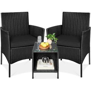 imageBest Choice Products 3Piece Outdoor Wicker Conversation Bistro Set Space Saving Patio Furniture for Garden wSide Table  GrayNavyBlackBlack