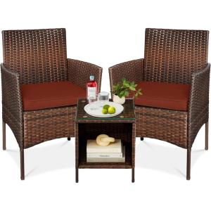 imageBest Choice Products 3Piece Outdoor Wicker Conversation Bistro Set Space Saving Patio Furniture for Garden wSide Table  GrayNavyBrownDark Rust