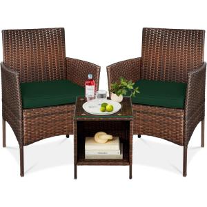 imageBest Choice Products 3Piece Outdoor Wicker Conversation Bistro Set Space Saving Patio Furniture for Garden wSide Table  GrayNavyBrownMidnight Green