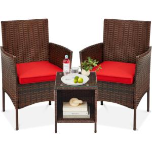 imageBest Choice Products 3Piece Outdoor Wicker Conversation Bistro Set Space Saving Patio Furniture for Garden wSide Table  GrayNavyBrownRed