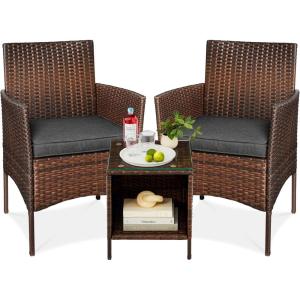 imageBest Choice Products 3Piece Outdoor Wicker Conversation Bistro Set Space Saving Patio Furniture for Garden wSide Table  GrayNavyBrownStone Gray