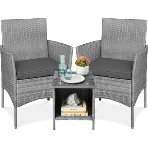 imageBest Choice Products 3Piece Outdoor Wicker Conversation Bistro Set Space Saving Patio Furniture for Garden wSide Table  GrayNavyGrayGray