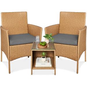 imageBest Choice Products 3Piece Outdoor Wicker Conversation Bistro Set Space Saving Patio Furniture for Garden wSide Table  GrayNavyNaturalGray