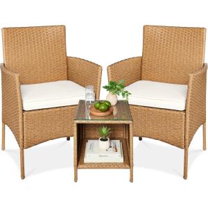 imageBest Choice Products 3Piece Outdoor Wicker Conversation Bistro Set Space Saving Patio Furniture for Garden wSide Table  GrayNavyNaturalIvory