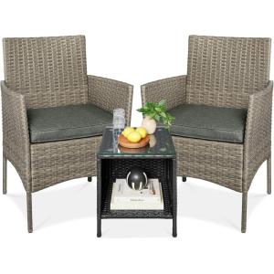 imageBest Choice Products 3Piece Outdoor Wicker Conversation Bistro Set Space Saving Patio Furniture for Garden wSide Table  GrayNavyTaupeSlate Green