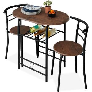 imageBest Choice Products 3Piece Wooden Round Table ampamp Chair Set for Kitchen Dining Room Compact Space wSteel Frame Builtin Wine Rack  BlackBrownBlackBrown