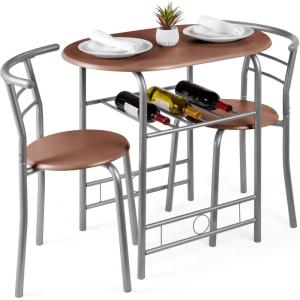 imageBest Choice Products 3Piece Wooden Round Table ampamp Chair Set for Kitchen Dining Room Compact Space wSteel Frame Builtin Wine Rack  BlackBrownEspresso
