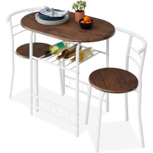 imageBest Choice Products 3Piece Wooden Round Table ampamp Chair Set for Kitchen Dining Room Compact Space wSteel Frame Builtin Wine Rack  BlackBrownWhiteBrown