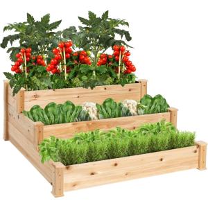 imageBest Choice Products 3Tier Fir Wood Raised Garden Bed Planter Kit for Plants Herbs Vegetables Outdoor Gardening wStackable ampamp Flat Arrangement Easy Assembly  NaturalNatural