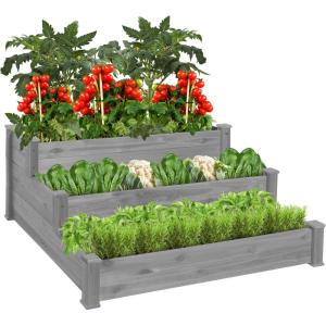 imageBest Choice Products 3Tier Fir Wood Raised Garden Bed Planter Kit for Plants Herbs Vegetables Outdoor Gardening wStackable ampamp Flat Arrangement Easy Assembly  NaturalGray
