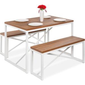imageBest Choice Products 455in 3Piece Bench Style Dining Furniture Set 4Person SpaceSaving Dinette for Kitchen Dining Room w 2 Benches Table  Light BrownBlackBrownWhite