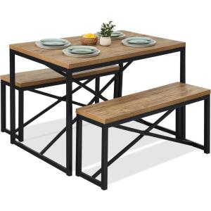 imageBest Choice Products 455in 3Piece Bench Style Dining Furniture Set 4Person SpaceSaving Dinette for Kitchen Dining Room w 2 Benches Table  Light BrownBlackLight BrownBlack