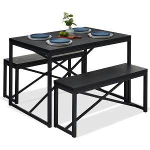 imageBest Choice Products 455in 3Piece Bench Style Dining Furniture Set 4Person SpaceSaving Dinette for Kitchen Dining Room w 2 Benches Table  Light BrownBlackBlackBlack