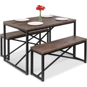 imageBest Choice Products 455in 3Piece Bench Style Dining Furniture Set 4Person SpaceSaving Dinette for Kitchen Dining Room w 2 Benches Table  Light BrownBlackBrownBlack