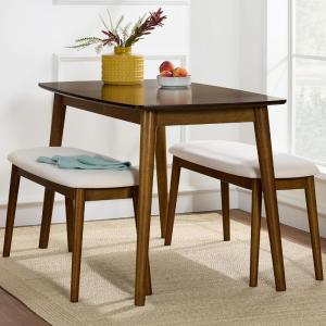 imageBest Choice Products 4Piece MidCentury Modern Wood Dining Kitchen Table ampamp Chair Set w 2 Upholstered Chairs Bench Seat  WalnutCreamWalnutCream