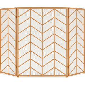 imageBest Choice Products 52x31in 3 Panel Chevron Fireplace Screen Mid Century Modern Wrought Iron Hand Crafted Fire Place Guard for Living Room Home Decor Steel Mesh  GoldGold