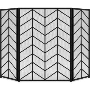 imageBest Choice Products 52x31in 3 Panel Chevron Fireplace Screen Mid Century Modern Wrought Iron Hand Crafted Fire Place Guard for Living Room Home Decor Steel Mesh  GoldBlack