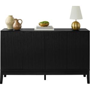 imageBest Choice Products 55quot Modern 4Door Sideboard Storage Cabinet Buffet Media Cabinet Cupboard Entryway Accent Table Bookcase wReed Panels and Adjustable Shelves  NaturalBlack