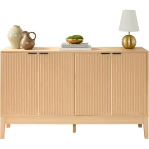 imageBest Choice Products 55quot Modern 4Door Sideboard Storage Cabinet Buffet Media Cabinet Cupboard Entryway Accent Table Bookcase wReed Panels and Adjustable Shelves  NaturalNatural