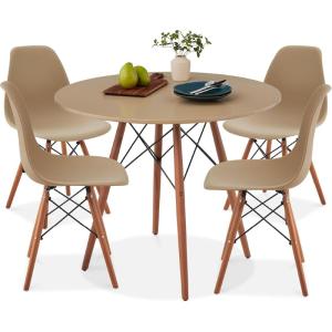 imageBest Choice Products 5Piece Dining Set Compact MidCentury Modern Table ampamp Chair Set for Home Apartment w 4 Chairs Plastic Seats Wooden Legs Metal Frame  BlueOakBeigeWalnut