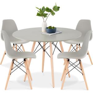 imageBest Choice Products 5Piece Dining Set Compact MidCentury Modern Table ampamp Chair Set for Home Apartment w 4 Chairs Plastic Seats Wooden Legs Metal Frame  BlueOakGrayOak