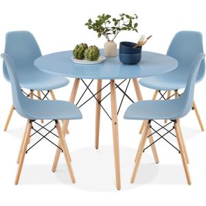 imageBest Choice Products 5Piece Dining Set Compact MidCentury Modern Table ampamp Chair Set for Home Apartment w 4 Chairs Plastic Seats Wooden Legs Metal Frame  BlueOakBlueOak