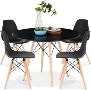 imageBest Choice Products 5Piece Dining Set Compact MidCentury Modern Table ampamp Chair Set for Home Apartment w 4 Chairs Plastic Seats Wooden Legs Metal Frame  BlueOakBlackOak