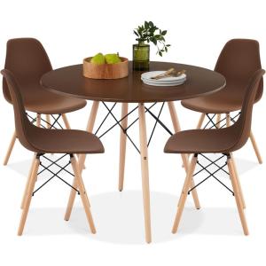imageBest Choice Products 5Piece Dining Set Compact MidCentury Modern Table ampamp Chair Set for Home Apartment w 4 Chairs Plastic Seats Wooden Legs Metal Frame  BlueOakBrownOak