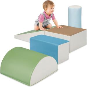 imageBest Choice Products 5Piece Kids Climb ampamp Crawl Soft Foam Block Activity Play Structures for Child Development Color Coordination Motor Skills  MulticolorEarth Tone