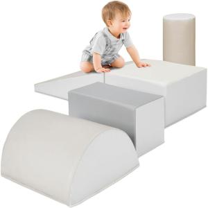 imageBest Choice Products 5Piece Kids Climb ampamp Crawl Soft Foam Block Activity Play Structures for Child Development Color Coordination Motor Skills  MulticolorNeutral
