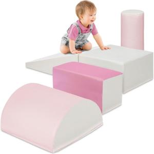 imageBest Choice Products 5Piece Kids Climb ampamp Crawl Soft Foam Block Activity Play Structures for Child Development Color Coordination Motor Skills  MulticolorPink