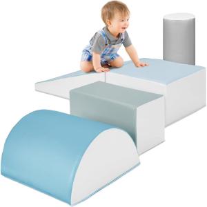 imageBest Choice Products 5Piece Kids Climb ampamp Crawl Soft Foam Block Activity Play Structures for Child Development Color Coordination Motor Skills  MulticolorBlue