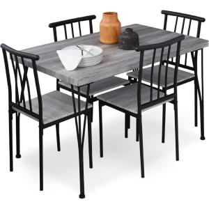 imageBest Choice Products 5Piece Metal and Wood Indoor Modern Rectangular Dining Table Furniture Set for Kitchen Dining Room Dinette Breakfast Nook w 4 Chairs  BrownGrey