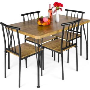 imageBest Choice Products 5Piece Metal and Wood Indoor Modern Rectangular Dining Table Furniture Set for Kitchen Dining Room Dinette Breakfast Nook w 4 Chairs  BrownBrown