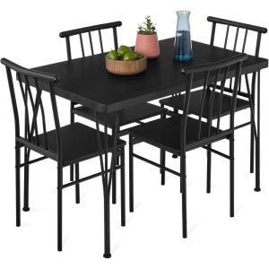 imageBest Choice Products 5Piece Metal and Wood Indoor Modern Rectangular Dining Table Furniture Set for Kitchen Dining Room Dinette Breakfast Nook w 4 Chairs  BrownBlack