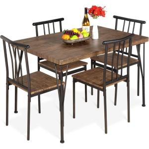 imageBest Choice Products 5Piece Metal and Wood Indoor Modern Rectangular Dining Table Furniture Set for Kitchen Dining Room Dinette Breakfast Nook w 4 Chairs  BrownDrift Brown