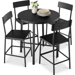 imageBest Choice Products 5Piece Modern Round Counter Height Dining Set for Home Kitchen Dining Room w 4 Chairs 15in Thick Table  BrownBlack