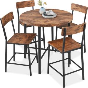 imageBest Choice Products 5Piece Modern Round Counter Height Dining Set for Home Kitchen Dining Room w 4 Chairs 15in Thick Table  BrownBrown