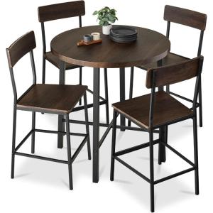 imageBest Choice Products 5Piece Modern Round Counter Height Dining Set for Home Kitchen Dining Room w 4 Chairs 15in Thick Table  BrownDark Walnut