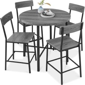 imageBest Choice Products 5Piece Modern Round Counter Height Dining Set for Home Kitchen Dining Room w 4 Chairs 15in Thick Table  BrownGrey