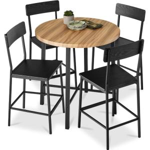 imageBest Choice Products 5Piece Modern Round Counter Height Dining Set for Home Kitchen Dining Room w 4 Chairs 15in Thick Table  BrownLight BrownBlack