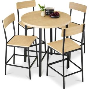 imageBest Choice Products 5Piece Modern Round Counter Height Dining Set for Home Kitchen Dining Room w 4 Chairs 15in Thick Table  BrownNatural