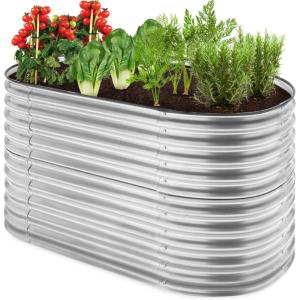 imageBest Choice Products 63in Oval Metal Raised Garden Bed Customizable Outdoor Deep Root Backyard Planter Stackable Design for Gardening Vegetables Flowers Herbs w 275 Gallon Capacity  SilverSilver