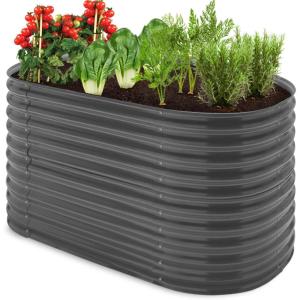 imageBest Choice Products 63in Oval Metal Raised Garden Bed Customizable Outdoor Deep Root Backyard Planter Stackable Design for Gardening Vegetables Flowers Herbs w 275 Gallon Capacity  SilverDark Gray