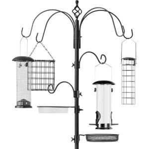 imageBest Choice Products 6Hook Bird Feeding Station Steel MultiFeeder Kit Stand for Attracting Wild Birds w 4 Bird Feeders Mesh Tray Bird Bath 5Prong Base  BlackBlack