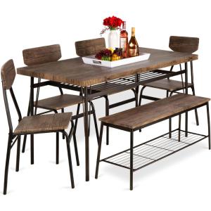 imageBest Choice Products 6Piece 55in Modern Dining Set for Home Kitchen Dining Room wStorage Racks Rectangular Table Bench 4 Chairs Steel Frame  BrownBrown